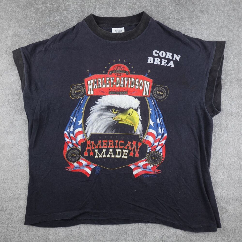 Vintage Harley Davidson Shirt Womens XL Black Bald Eagle Graphic Tee 1991 USA